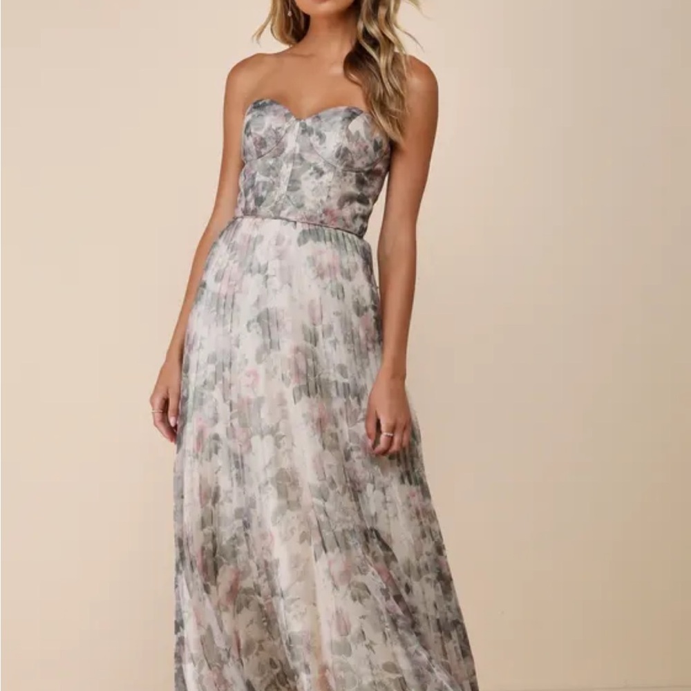 Lulu's Strapless Floral Dress in Pastel Hues